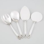 Pair of Danish Silver 'Acorn' Pattern Salad Servers, Tomato Server and a Pie Server, Johan Rohde for