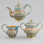 Russian Silver-Gilt and Shaded Cloisonné Enamel Tea Service, Vasily Agafanov, Moscow, 1899-1908, tea