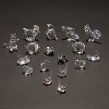 Seventeen Miniature Swarovski Crystal Animal Figures, late 20th/early 21st century, largest height 1
