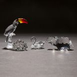 Four Swarovski Crystal Animal Figures, 20th century, largest height 3 in — 7.5 cm (4 Pieces)