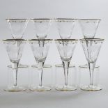 Eight Moser 'Paula' Etched and Gilt Glass Goblets, 20th century, height 7.5 in — 19 cm