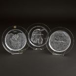 Three Lalique Annual Collectors' Plates, 1971/73/74, diameter 8.3 in — 21 cm (3 Pieces)