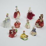 Nine Royal Doulton Figures, 20th century, largest height 8.3 in — 21.2 cm (9 Pieces)