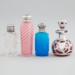 Four Silver Mounted or Overlaid Glass Perfume Bottles, 19th/20th century, largest height 3.5 in — 9