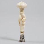 French Silver Mounted Ivory Hand Form Desk Seal, 19th century, length 3.5 in — 8.9 cm