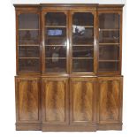 English Regency Mahogany Breakfront, 19th century, 84 x 75 x 18 in — 213.4 x 190.5 x 45.7 cm