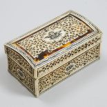 Vizagapatam Silver Studded Ivory Fretwork Overlaid Tortoiseshell Veneered Box, early 20th century, 2