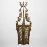 Large Victorian Renaissance Revival Leaded Glass Hall Lantern, early 20th century, height 42 in — 10