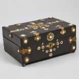 Victorian Renaissance Revival Brass and Mother-of-Pearl Mounted Black Lacquer Casket, mid 19th centu