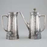 Arts and Crafts Silvered Copper Coffee Pot and Hot Water Pitcher, c.1910, height 10.3 in — 26.2 cm