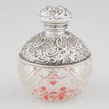 Edwardian Silver Mounted Cut Glass Toilet Water Bottle, Henry Matthews, Birmingham, 1901, height 5.2