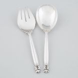 Pair of Danish Silver 'Acorn' Pattern Salad Servers, Johan Rohde for Georg Jensen, Copenhagen, 20th