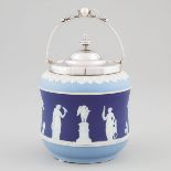 Wedgwood Tri-Colour Blue Jasper Biscuit Barrel, late 19th/early 20th century, overall height 8.1 in