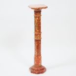 Italian White and Grey Variegated Red Marble Column Form Pedestal, c.1900, 38.5 x 9.4 x 9.4 in — 97.