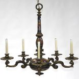 Dutch Gouda Pottery Mounted Bronze Five Light Chandelier, early 20th century, height 30 in — 76.2 cm