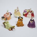 Six Royal Doulton Figures, 20th century, largest height 7.8 in — 19.8 cm (6 Pieces)