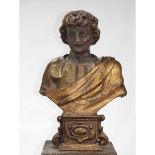 Italian Parcel GIlt Painted Wood Bust of Augustus Caesar, 18th/early 19th century, height 26.5 in —