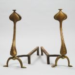Pair of French Art Nouveau Brass Andirons, late 19th century, height 18.5 in — 47 cm