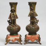 Pair of French Patinated Metal Mantle Vase Garniture, 19th century, height 18 in — 45.7 cm (2 Pieces