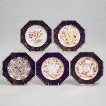 Five Wedgwood Blue, Iron Red and Gilt Decorated Octagonal Plates, 1880s, diameter 9.4 in — 24 cm (5