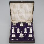English Silver Condiment Set, Deakin & Francis, Birmingham, 1919/20, largest height 2.8 in — 7 cm (1