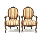 Pair of Louis XV Carved Rosewood Fauteuils, 19th century, 39.5 x 24 x 21 in — 100.3 x 61 x 53.3 cm