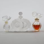 'Deux Fleurs', Lalique Moulded and Partly Frosted Glass Perfume Bottle and Two Others, 20th century,