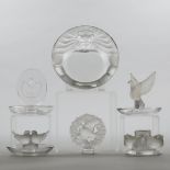 Group of Lalique Moulded and Frosted Glass Articles, 20th century, ashtray diameter 5.7 in — 14.5 cm