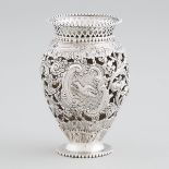 Small Dutch Silver Pierced and Repoussé Vase, S. Reitsma, Sneek, 1892, height 3.5 in — 9 cm