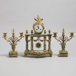 Three Piece French Clock Garniture, late 19th century, height 17.75 in — 45.1 cm
