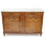 French Belle Epoque Ormolu Mounted Satinwood Parquetry Sideboard, early 20th century, 40 x 60 x 23 i