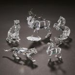 Five Swarovski Crystal Glass Animal Figures, late 20th/early 21st century, stag height 5.1 in — 13 c