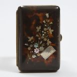 Victorian Silver, Gold and Abalone Inlaid Tortoiseshell Calling Card Case, late 19th century, 3.3 x