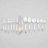 Danish Silver 'Acorn' Pattern Flatware Service, Johan Rohde for Georg Jensen, Copenhagen, 20th centu