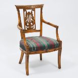 Carved Neoclassical Open Armchair, early 20th century, 34.8 x 22 x 24 in — 88.5 x 55.9 x 61 cm