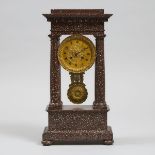 French Faux Porphyry Finished Marble Portico Clock, mid 19th century, height 17.5 in — 44.5 cm