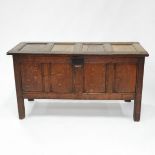 Charles II Oak Panelled Coffer Chest, 17th century, 64.3 x 135.9 x 57.8 in — 163.3 x 345.2 x 146.8 c