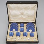 Set of Six Royal Worcester Powder Blue Ground Coffee Cups and Saucers, 1931, saucers diameter 4.3 in