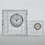 Two Waterford Cut Glass Desk Clocks, 20th century, 5.5 x 5.5 x 2.2 in — 14 x 14 x 5.5 cm; 3.1 x 3.1