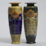 Contrasting Pair of Royal Doulton Stoneware Vases, early 20th century, approx. height 14.4 in — 36.5