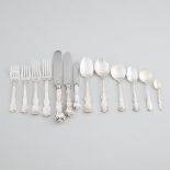 Assembled Canadian Silver 'Louis XV' Pattern Flatware Service, mainly Henry Birks & Sons, Montreal,