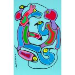 NORVAL H. MORRISSEAU, R.C.A. Anishinaabe (Ojibwe), MEETING OF YOUNG SPIRITS, C.1991, acrylic on canv