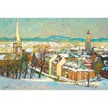 RAYNALD LECLERC, VUE SUR LA HAUTE VILLE, oil on board, 24 ins x 36 ins; 61 cms x 91.4 cms