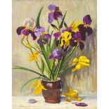 BERNICE FENWICK MARTIN, IRISES, oil on canvas board, 20 ins x 16 ins; 50.8 cms x 40.6 cms