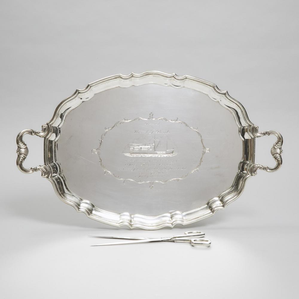 Canadian Silver Presentation Tray and Ceremonial Silver Scissors, Henry Birks & Sons, 1960, tray 15