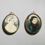 Canadian School Portrait Miniatures of Elizabeth and Jacob Thomas, St. John's, Newfoundland, c.1800,