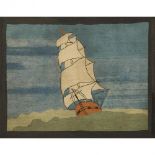 Early Grenfell Industries 'Barque at Sea' Hooked Mat, c.1920, 28 x 37 in — 71.1 x 94 cm
