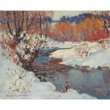 MANLY EDWARD MACDONALD, R.C.A., STREAM IN WINTER, oil on canvas, 17.25 ins x 21.25 ins; 43.8 cms x 5