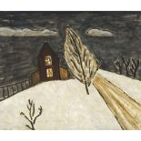 BARKER FAIRLEY, R.C.A., THE HAUNTED ROAD: WINTER NIGHT, 1971, oil on Masonite, 20 ins x 24 ins; 50.8