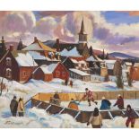 MARCEL FECTEAU, LES PATINEURS DE PLESSISVILLE, 2002, oil on canvas, 19.5 ins x 23.5 ins; 49.5 cms x